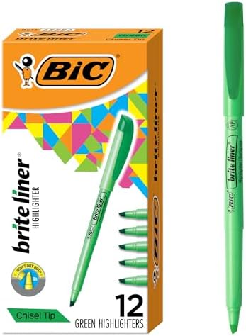 BIC Brite Liner Highlighters, Chisel Tip, 12-Count Pack of Green Ink
