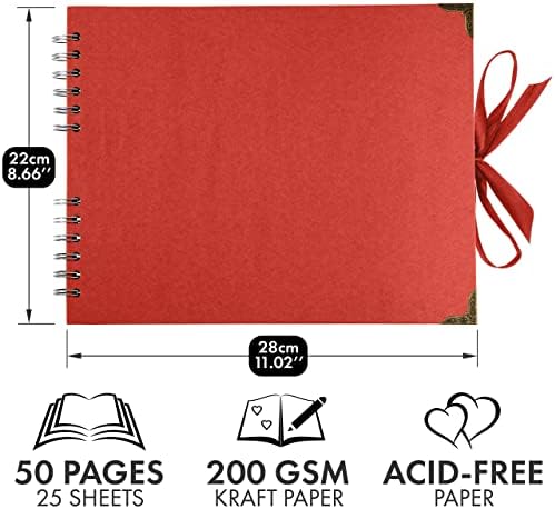 Bstorify Square Scrapbook Photo Albums 50 Pages (11 x 8.5 Inch) Red | Hardcover with Thick 200 GSM Kraft Paper, Ideal for Your Scrapbooking Albums, Art & Craft Projects (Red, 11 x 8.5 Inch)