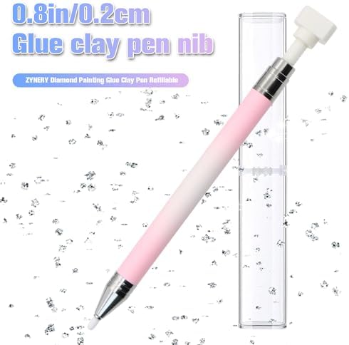 ZYNERY Diamond Art Pen, Diamond Painting Pens Refillable, Glue Clay Pens for Rhinestones, Gem Art Rhinestone Picker Tool for 5D Gem Painting Includes 6 Glue Clay Refills (Pink-White)