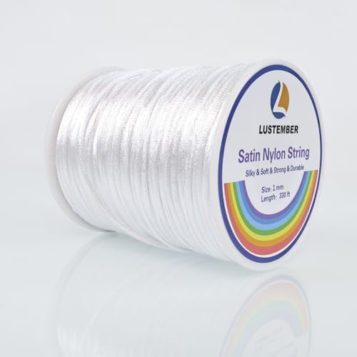 LUSTEMBER 330 Feet Satin Nylon String, 1 mm Silky Smooth Durable Nylon Cord for Jewelry Making, Bracelets, Beading, Necklaces, Macrame, Kumihimo, Rattail, and Chinese Knot Craft