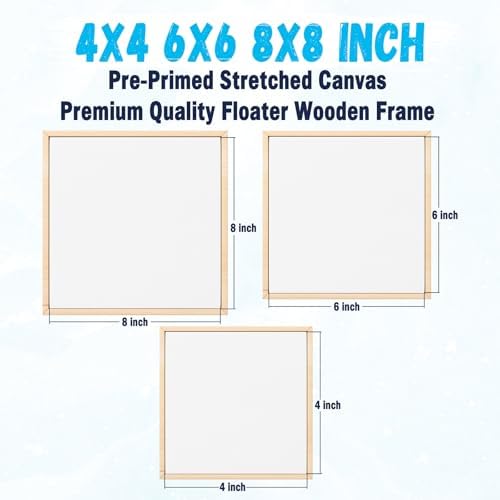 HANSILK 3pk 4 * 4/6 * 6/8 * 8 Inch Blank Framed Canvas Wall Art - Premium White Cotton Canvas Panel for DIY Painting, Custom Art, Home Decor - Ready to Hang, Pre-Stretched Wood Frame -3pcs