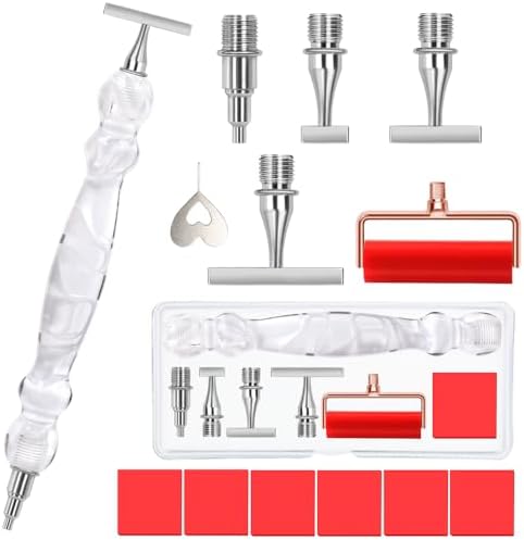 Praise V Do Thin Version Stainless Steel Diamond Painting Art Drilling Pen Kit with Screw Silver Metal Tips Nib Placer Roller Tool Accessories, Ergonomic Diamond Art Pen for 5D Diamond Paint Bead Dot