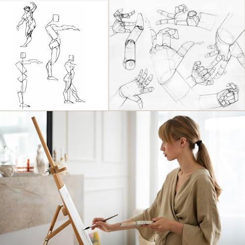 2-Pack 12" Drawing Hand Model,8" Artist Wooden Mannequin Figure Human People Dolls Manikin Supplies Stop Motion Figure Kit,Art Wooden Tools Posable Figure for Drawing,Painting,Sketching