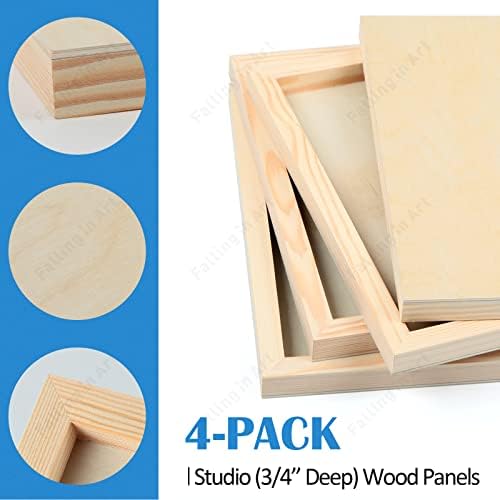 Falling in Art 4 Pack 8x16’’ Unfinished Birch Wood Panels Kit for Painting