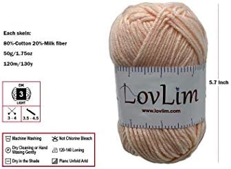 Yarn Pack, 2 skeins of 50g Each, Soft Cotton Yarn for Crochet and Knitting, Craft DK Amigurumi Yarn (Porcelain)