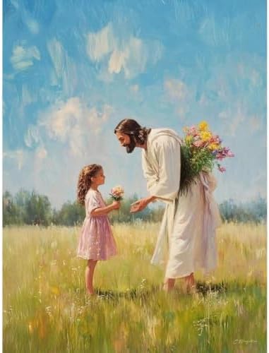 pchmcu Paint by Numbers kit for Adults,Jesus and Girl Paint by Number Acrylic Oil Painting by Numbers Kits for Beginner with Paint Brushes Art Crafts Canvas for Home Decor 16x20 inch