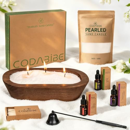 CODABIBE Scented Candle Sand Kit, 18 oz Pearl Candle Sand with 50 Cotton Wicks, 3 Floral Fragrance Oils, Wooden Bowl & Long-Handle Candle Snuffer, Gift Set for Home