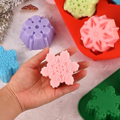 HUAKENER 2 Pack Snowflakes Soap Molds, Large Size Christmas Soap Molds | Nonstick, Food Grade Material, Snowflakes Silicone Mold for Handmade Soap, Mini Cakes, Brownies, Chocolate, Jello
