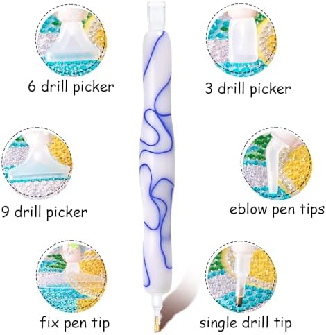RaySoar Diamond Painting Art Drilling Dot Pen with Tips Nibs Placers Tool Accessories for Adults, Gem Rhinestone Picker Stylus White Blue