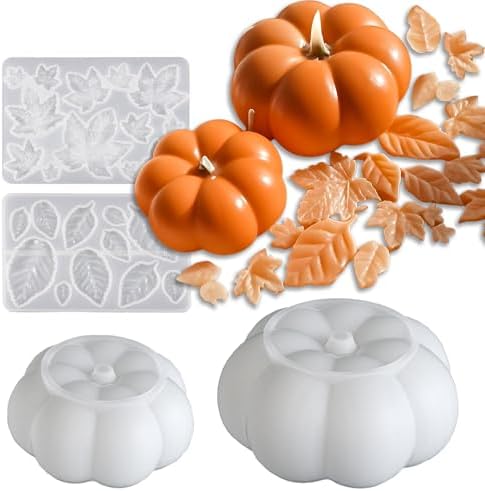 Wehous 4PCS Pumpkin Leaf Silicone Molds Set, Assorted Size Fall Pumpkin Leaves Resin Candle Molds, 3D Halloween Thanksgiving Ornament Molds, Autumn Silicone Molds for Epoxy Resin Art Craft Home Decor