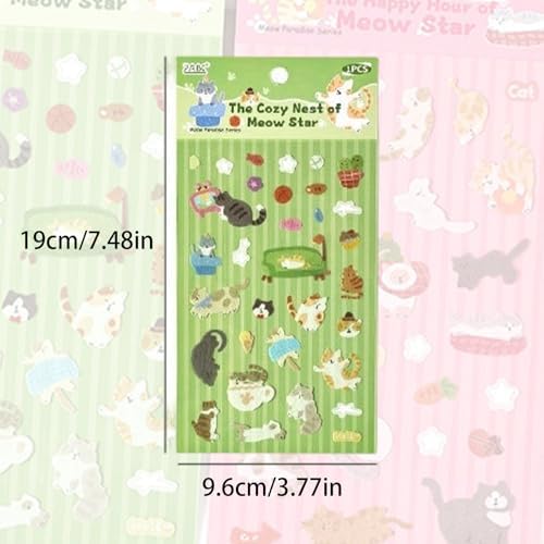 8 Sheets Cute Cat Stickers, Kawaii Cartoon Kitten Scrapbook Stickers, Aesthetic Decorative Decals for Journaling, DIY Crafts, Planner, Laptop, Phone Case| Gift for Cat Lovers
