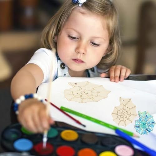Blank Shells to Decorate, 10pcs Mother's Day Wooden Ornament 3.5x3.1 in Used for Painting and Decoration DIY Technology, Hanging skrnrhrery