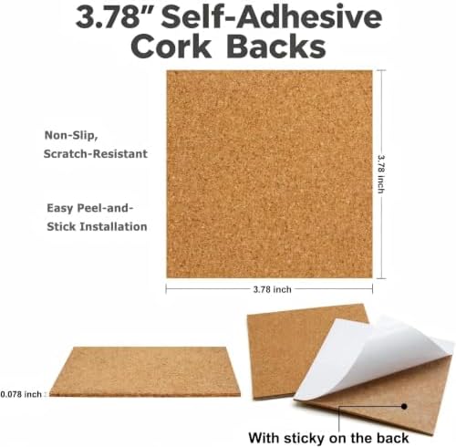 12 Pack 4 in Unglazed Ceramic Coasters with Corks Backing for Art Crafts | White Square Blank Ceramic Tiles for Acrylic Pouring, DIY Coasters, Painting Projects, Decoupage