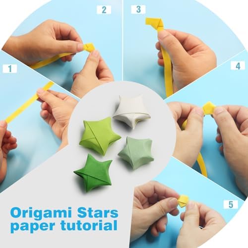 FoDau770 Solid Color Star Paper Strips - 1080 Sheet, Green Series