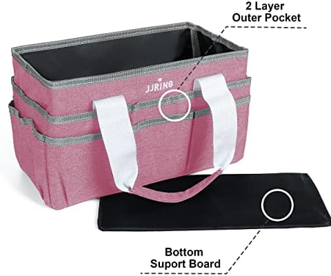 JJRING Craft Organizer Tote Bag Art Storage Caddy Pink | With Multiple Pockets For Sewing, Scrapbooking, School, Medical, And Office Supplies