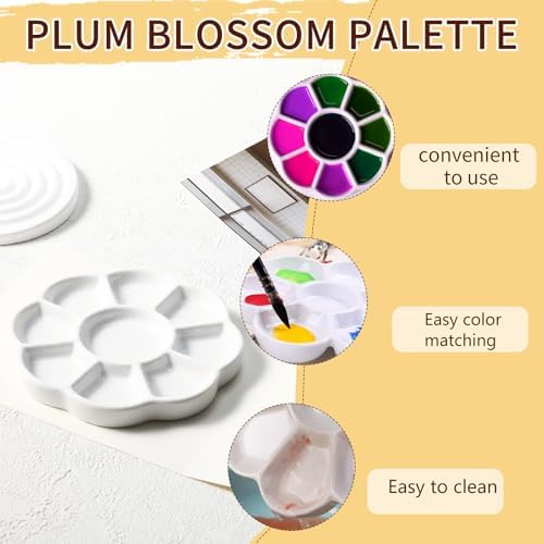 5" Porcelain Watercolor Palette - Plum Blossom Ceramic Artist Paint Palette with Mixing Tray for Painting and Craft Projects