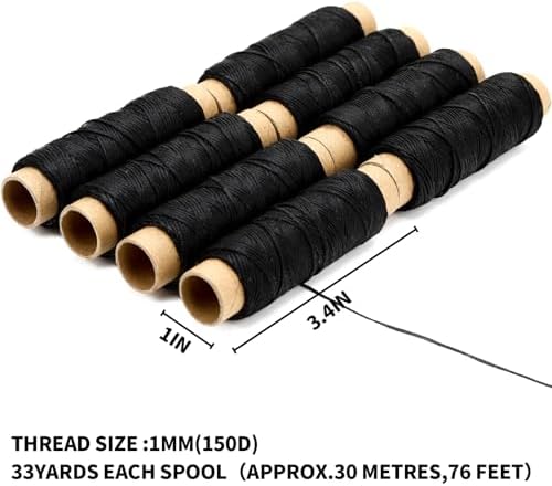 8 Black Waxed Leather Thread 1mm 150D Sewing Cord Pack for Crafting