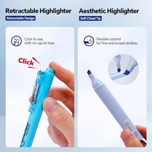 WRITECH Gel Pens Journaling Highlighters: Blue Pastel All-in-One Set 8ct