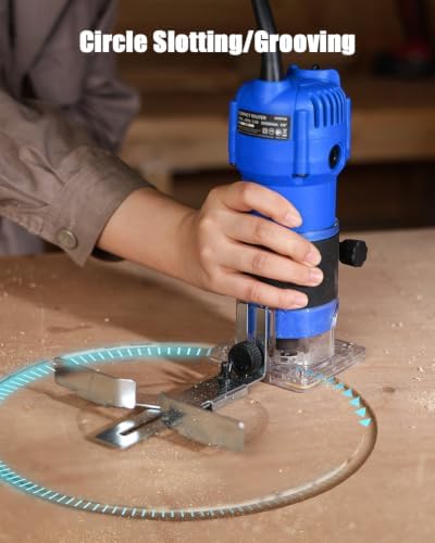 AVID POWER 630W 5.3 Amp Wood Router Tool with Fixed Base Compact Router for Woodworking, 35,000 RPM, 1/4” collet & 5 Trim Bits, Straight & Roller Guide, 2 Wrenches and Carbon Brushes - Blue
