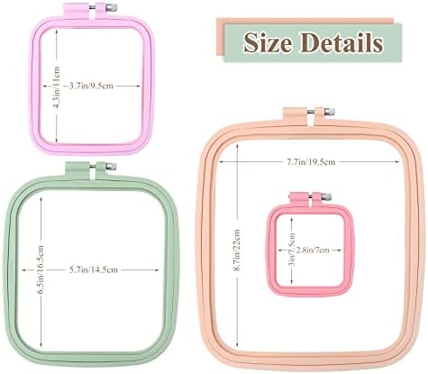 ZOCONE 4 Pcs 4 Size Square Embroidery Hoops, ABS Plastic Embroidery Hoops Cross Stitch Hoops Embroidery Frames for Sewing, Needlework, Embroidery Projects (Size-3", 4.3", 6.5", 8.7")