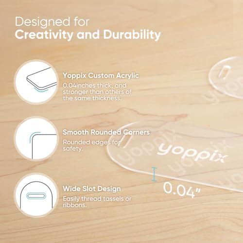 YOPPIX 6x2” Acrylic Bookmark Blanks- 30 Pieces Acrylic Bookmark Kit with 30 Pcs Ribbon for Reading Lovers DIY Crafts Hanging Tag Gifts Tag Price Tags, Graduation Back to School Gifts(Semicircle)