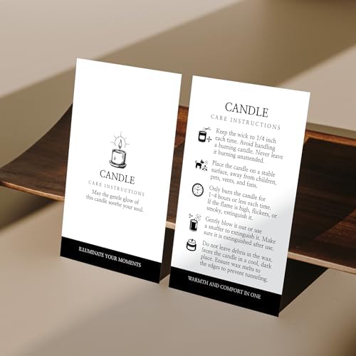 100 pack - Premium Handmade Candle Care Instruction Cards White Black 2x3.5 in, Small Business | Soy Bees Wax Melt, Candle Makers, Making Supplies Kit Set, Containers, Jars, Package
