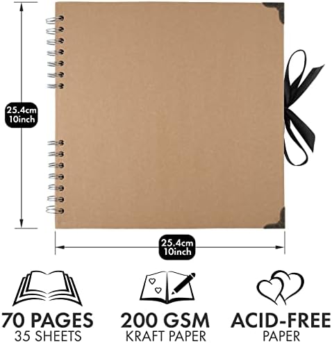 10 x 10 Inches Scrapbook Album For 4 x 6, 8 x 10 Pictures, 70 Pages, Brown | Hardcover with Thick 200 GSM Kraft Paper, Ideal for Your Scrapbooking Albums, Art & Craft Projects (Brown, 10 x 10 Inch)