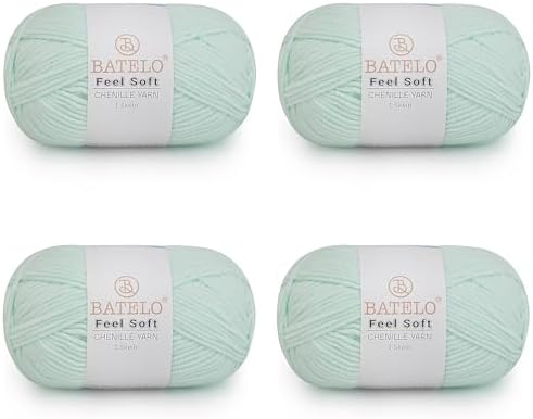 Thin Chenille Yarn for Crocheting & Knitting, Soft Plush Yarn for DIY Crafts, Amigurumi, Home Decor - 3 Light - 4 Pack of 1.7oz/142yds - Water Blue
