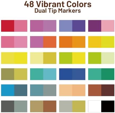 WINSONS 48 Colors Acrylic Paint Marker, Dual Tip and Dual Colors Acrylic Paint Pens for Stone, Wood, Canvas, Ceramic, Metal, Glass, Rock Painting, DIY Crafs Art Supplies (48 Colors)
