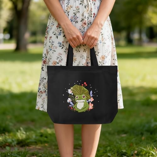 ERKOON Embroidery Canvas Tote Bag for Beginners, Floral Arts Crafts Cross Stitch Kits for Adults Including Stamped Embroidery Bag with Hoops, Needle, Instruction and Color Threads (Frog)