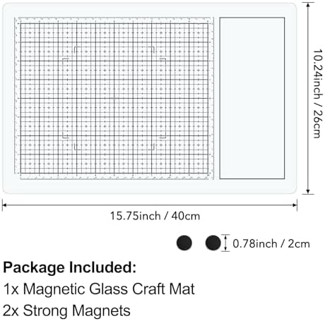 Magnetic Glass Craft Mat, 15.75x10.24inch Heat Resistant GlassMedia Cutting Mat, Magnetic Glass Board W/Magnets, TemperedGlass Crafting Surface for Cutting, Stamping,Paint Mixing,Scrapbooking (White)