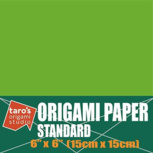 [Taro's Origami Studio] Standard 6 Inch One Sided Single Color (Green) 50 Sheets (All Same Color) Square Easy Fold Premium Japanese Paper for Beginner (Made in Japan)