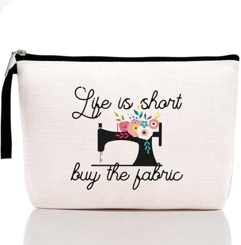 Hanamiya Na Sewing Gift for Women, Seamstress Gifts Cosmetic Bag, Funny Quilting Gifts for Women Great Gift for Quilters, Seamstresses-Life Is Short Buy The Fabric Makeup Bag