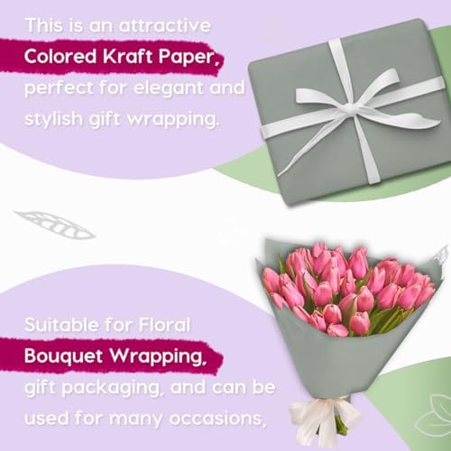 PerkHomy Light Grey Kraft Paper Roll 17.5" x 960" (80') for Gift Wrapping Bouquet Flower Art Painting Craft Writing Packaging Shipping 80GSM 55LB (Light Grey, 17.5" x 80')