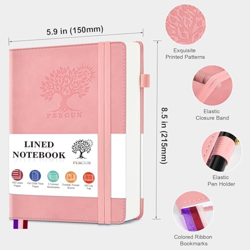 Lined Notebook 5.9"x8.5", Hardcover Leather Journal for Women Men,160 Pages | Medium Size 100 Gsm Writing Journal, Leather Journaling Notebooks for Work School Business Travel Note taking & Daily Diary