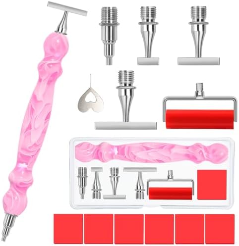 Praise V Do Thin Version Stainless Steel Diamond Painting Art Drilling Pen Kit with Screw Silver Metal Tips Nib Placer Roller Tool Accessories, Ergonomic Diamond Art Pen for 5D Diamond Paint Bead Dot