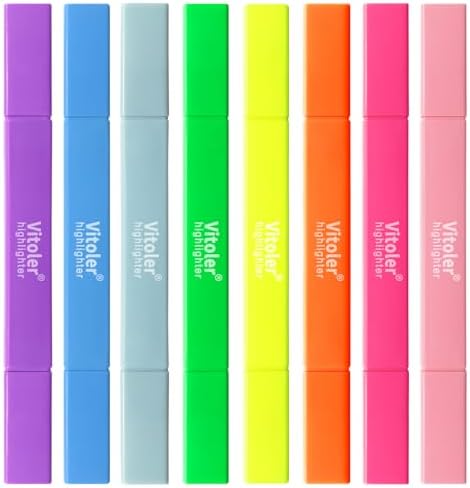 Vitoler Highlighters, Assorted Colors, 8 Pack Dual Tip Pastel Highlighters