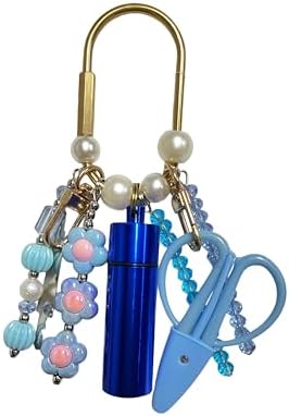 MEYAGO Needlepoint Bag Charm Tool Kit with Mini Embroidery Scissors, Needle Threader, Needle Holder Tube & Gold Keyring, Portable Embroidery Accessories for Cross Stitch Sewing DIY Crafts (Blue)