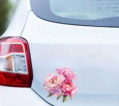 Watercolor Peony Flower Decal, Floral Vinyl Removable Elegant Sticker, Decorative Peony Decal for Auto, Bumper, Trunck, Window, Pink Peonies (Pink)