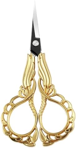 Premium Sharp Embroidery Scissors, Stainless Steel Sewing Scissors for Cross Stitch, Needlework, Fabric Cutting, Thread Snips, DIY Craft, Multiple Vibrant Colors (Gold)