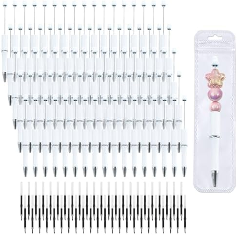 210 Pieces DIY Beadable Pen Bulk Kit – 70PCS Ballpoint Pen with Refills & Bags – Perfect for Beads Pens Supplies, Beaded Pens for DIY Crafting – Office Supplies & Teacher Accessories (White)
