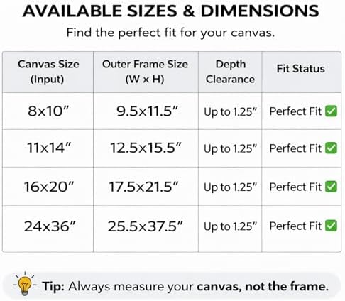 ART Floating Canvas Frame for 1"–1.25" Deep Gallery-Wrapped Canvas, Wood-Look Floater Frame for Stretched Canvas Prints & Wall, Light Oak, 20" x 36"