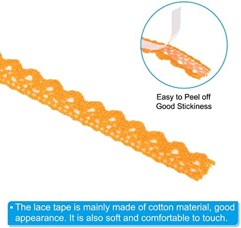 PATIKIL 0.6" Wide 2 Yards Self-Adhesive Lace Tape Lace Ribbon, 3 Pack Cotton Washi Trim Stickers Masking for Craft Scrapbooking DIY Card Making, Orange
