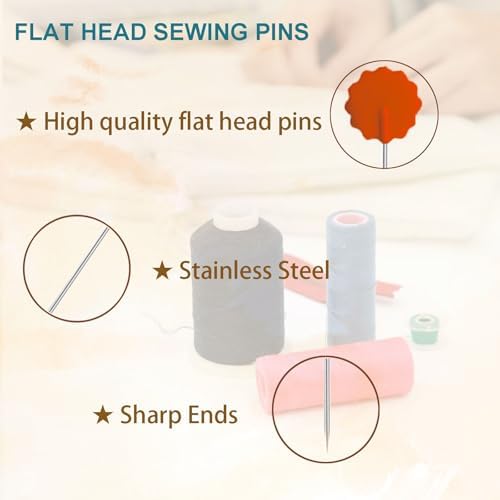 200Pcs Flat Head Sewing pins, Straight Pins with Flower Colored Heads, 2.16inch Quilting Pin for Sewing Supplies,Dressmaker, Craft, Fabric, DIY, Sewing Projects and Jewelry Decoration