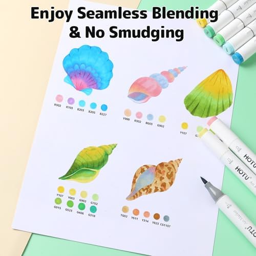 HOTU Alcohol Markers Brush&Chisel Tip 60 Color for Adults Coloring Beginner | Dual Tips Art Markers Pens, Alcohol-based for Artists Drawing Illustration Sketching, Non-Bleeding Pad-CPC Certificated