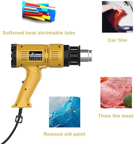 Zeluga 29-434 Heavy Duty Fast Heating Hot Air Gun Kit with Variable Temperature Control and Overload Protection with 4 Nozzles for Crafts, 1800W 140℉~1112℉（60℃- 600℃）