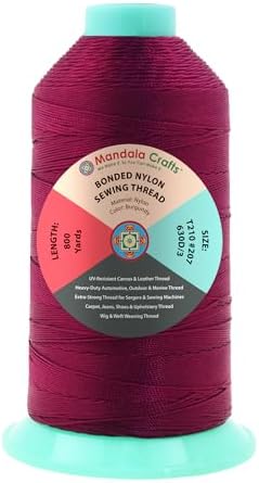 Mandala Crafts Size 207 630D T210 Burgundy Bonded Nylon Thread, 800 YDs