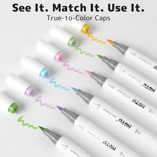 HOTU Alcohol Markers Brush&Chisel Tip 60 Color for Adults Coloring Beginner | Dual Tips Art Markers Pens, Alcohol-based for Artists Drawing Illustration Sketching, Non-Bleeding Pad-CPC Certificated