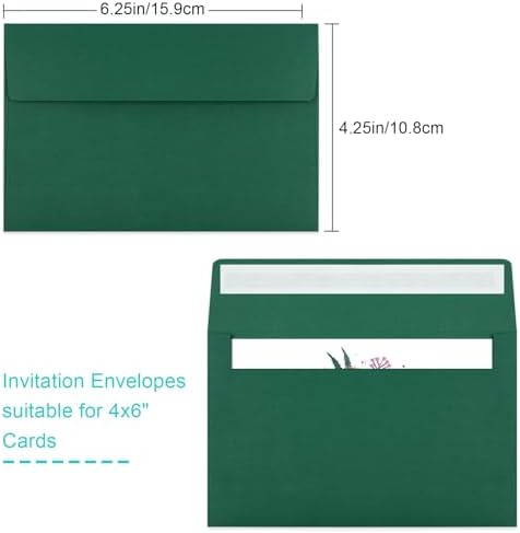 65 Packs 4x6 Envelopes A4 for Invitations, Printable Envelope Self Seal For Weddings, Invitations, Photos, Greeting Cards, Mailing (Dark Green)