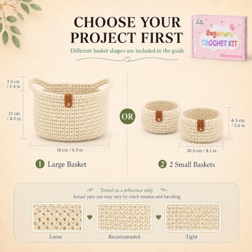 Aeelike Crochet Basket Kit for Beginner,White Round Basket,Gift Box Package